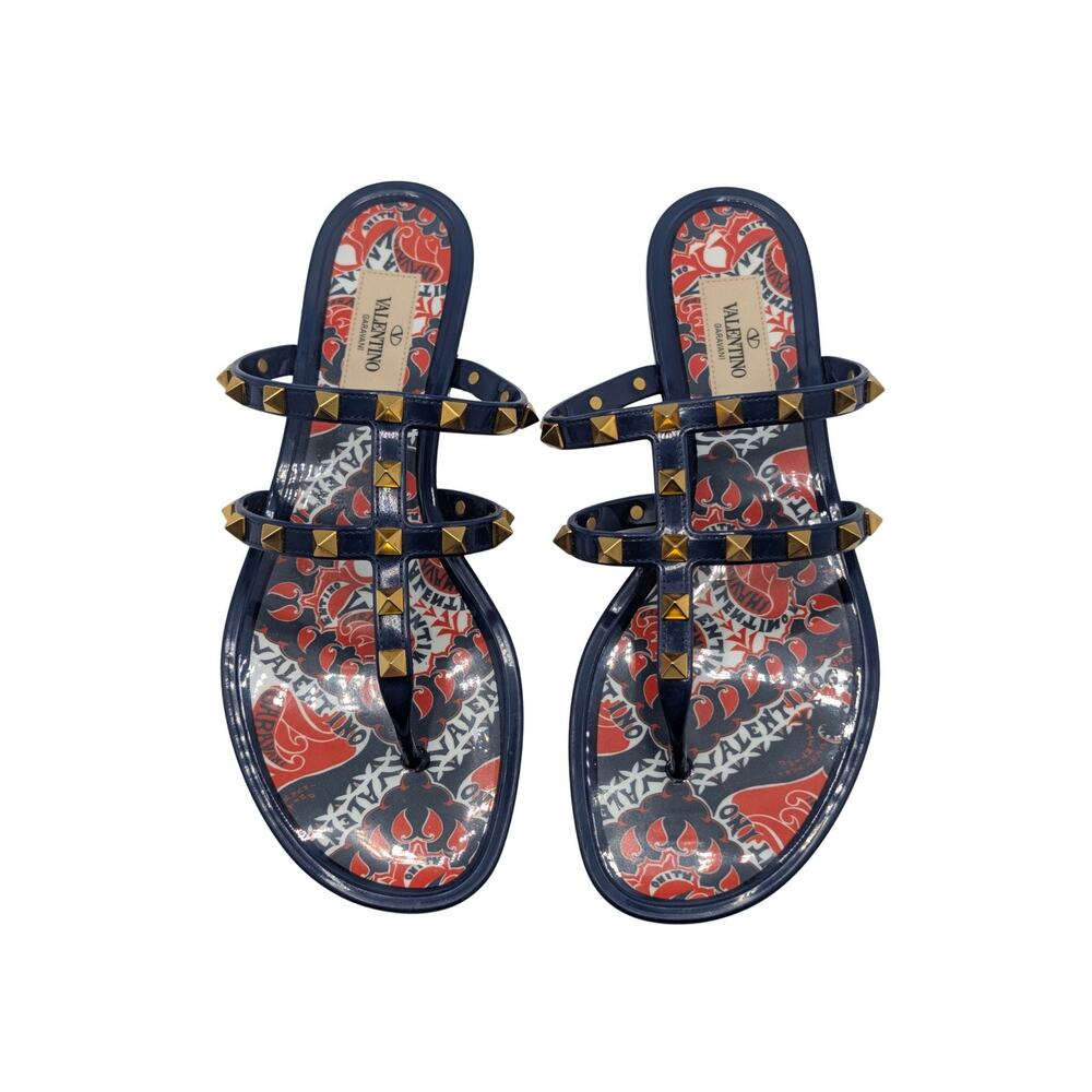 Valentino Garavani Navy Blue Rockstud Cage Jelly Sandals Size 38